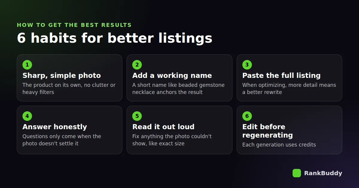 Six tips for better AI-written product listings with RankBuddy